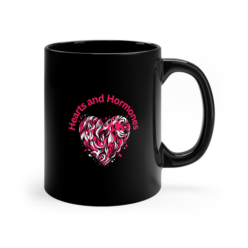 Valentine's Day Hearts and Hormones Black Ceramic Mug 11 oz.