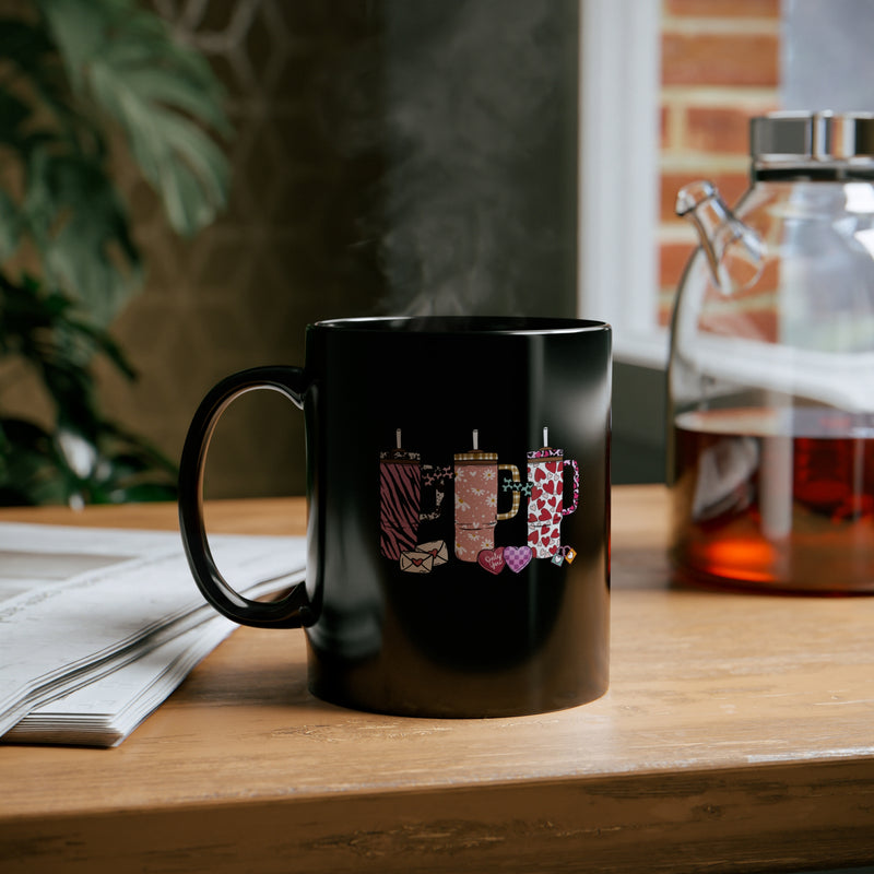 Valentine's Day Tumbler Black Cermaic Mug 11 oz.