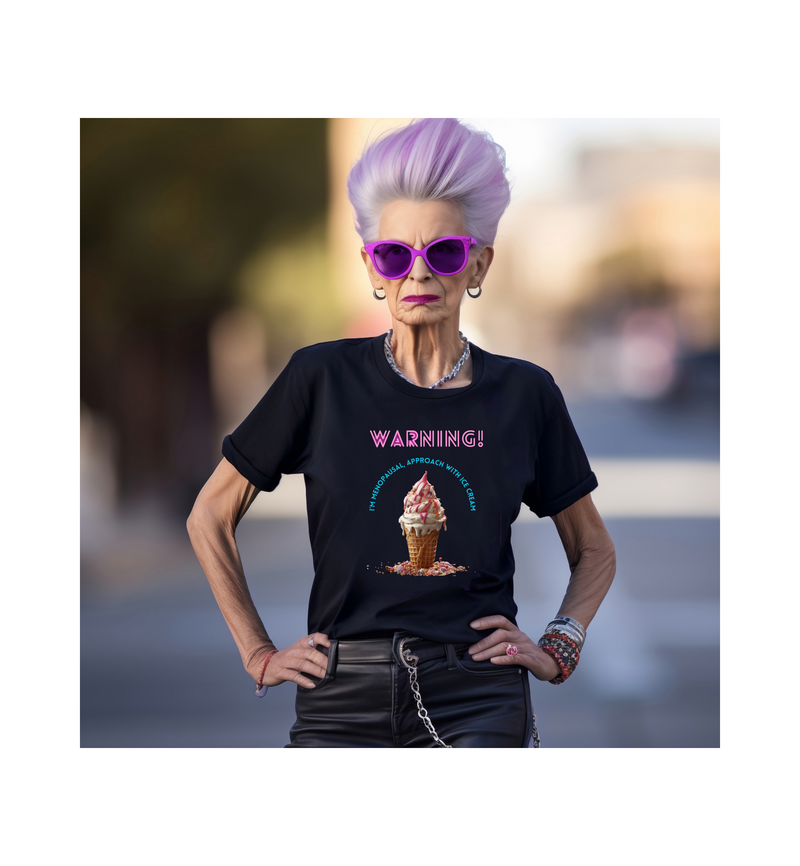 Warning! I'm Menopausal, Approach with Ice Cream Short Sleeve Tee - S.E. Burks Global Marketplace