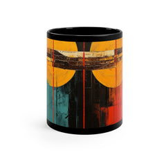 Two Moons Abstract African Art Collection Black Ceramic Mug 11 oz.