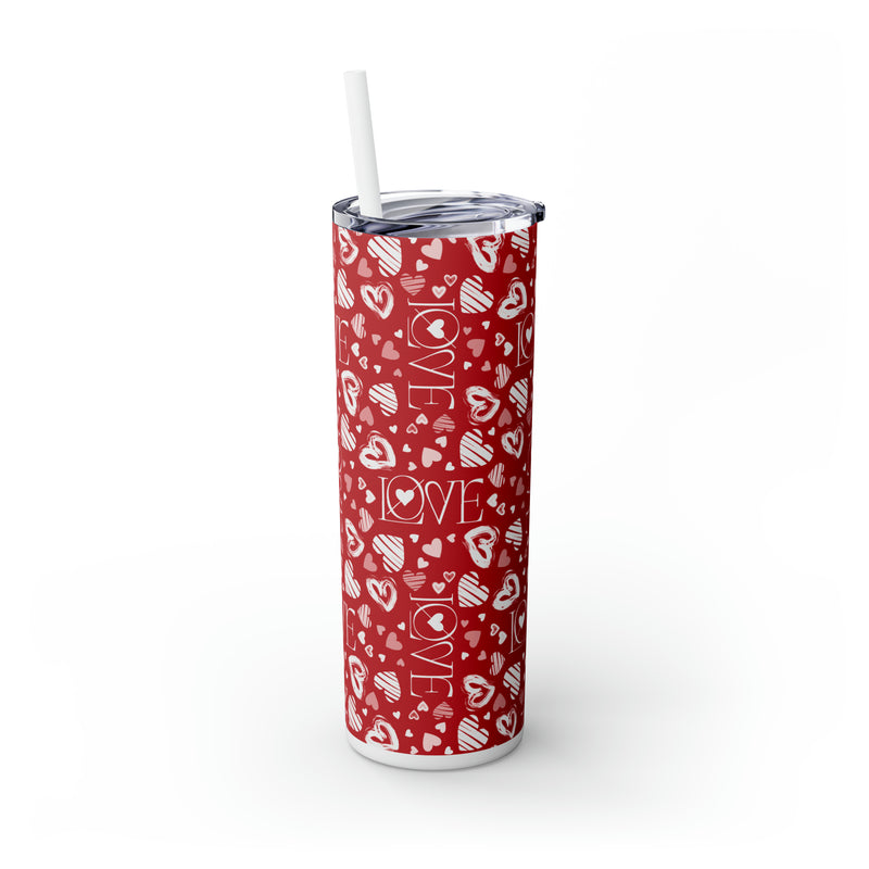 Valentine's Day Pattern Skinny Tumbler with Straw, 20 oz.