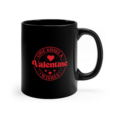 Love, Kisses, and Wishes Valentine's Day Black Ceramic Mug 11 oz.