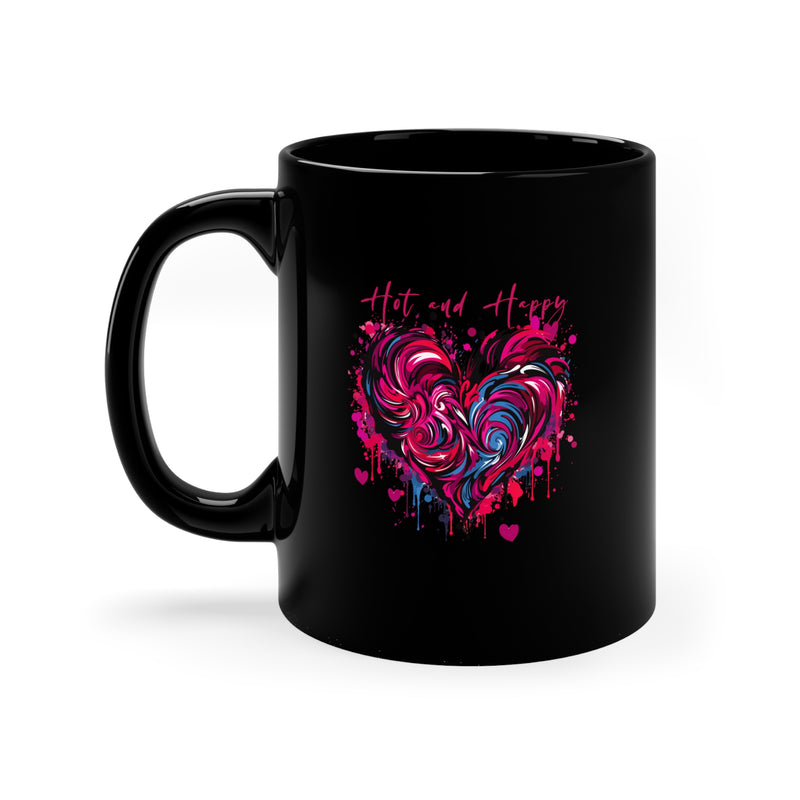 Valentine's Day Hot and Happy Black Ceramic Mug 11 oz.