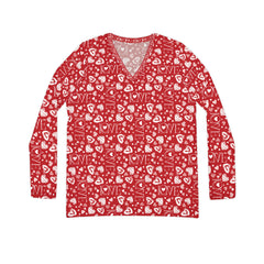 Valentine's Day Pattern Women's Long Sleeve V-neck Shirt (AOP)