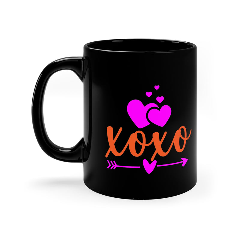 XOXO Pink Love Valentine's Day Black Ceramic Mug 11 oz.